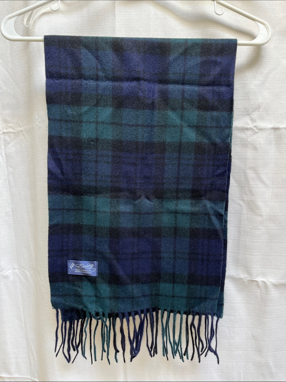 Organic Mongolian Cashmere Plaid Green & Navy Scarf